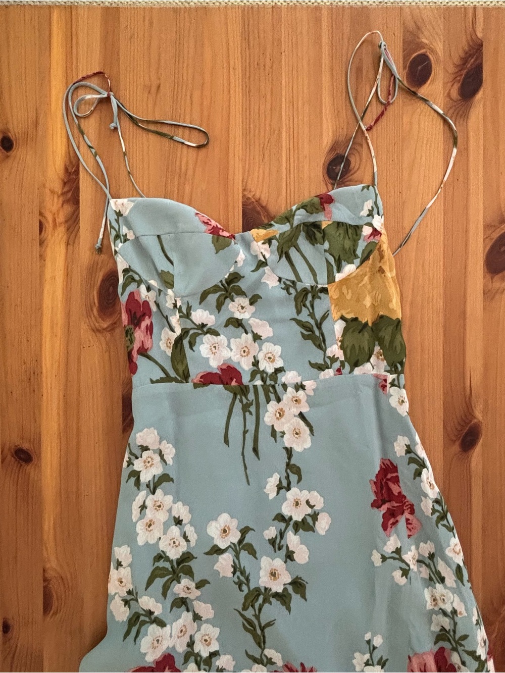 Reformation Spaghetti Strap Slip Dress in Pale Blue Florist Print